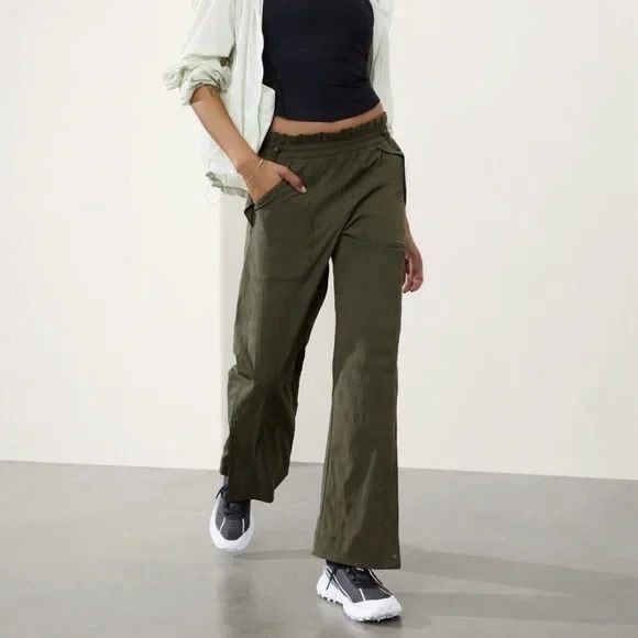 Athleta Pants - Athleta Trekkie High Rise Parachute Wide Leg Travel Pants 12 #533487 Aspen Olive